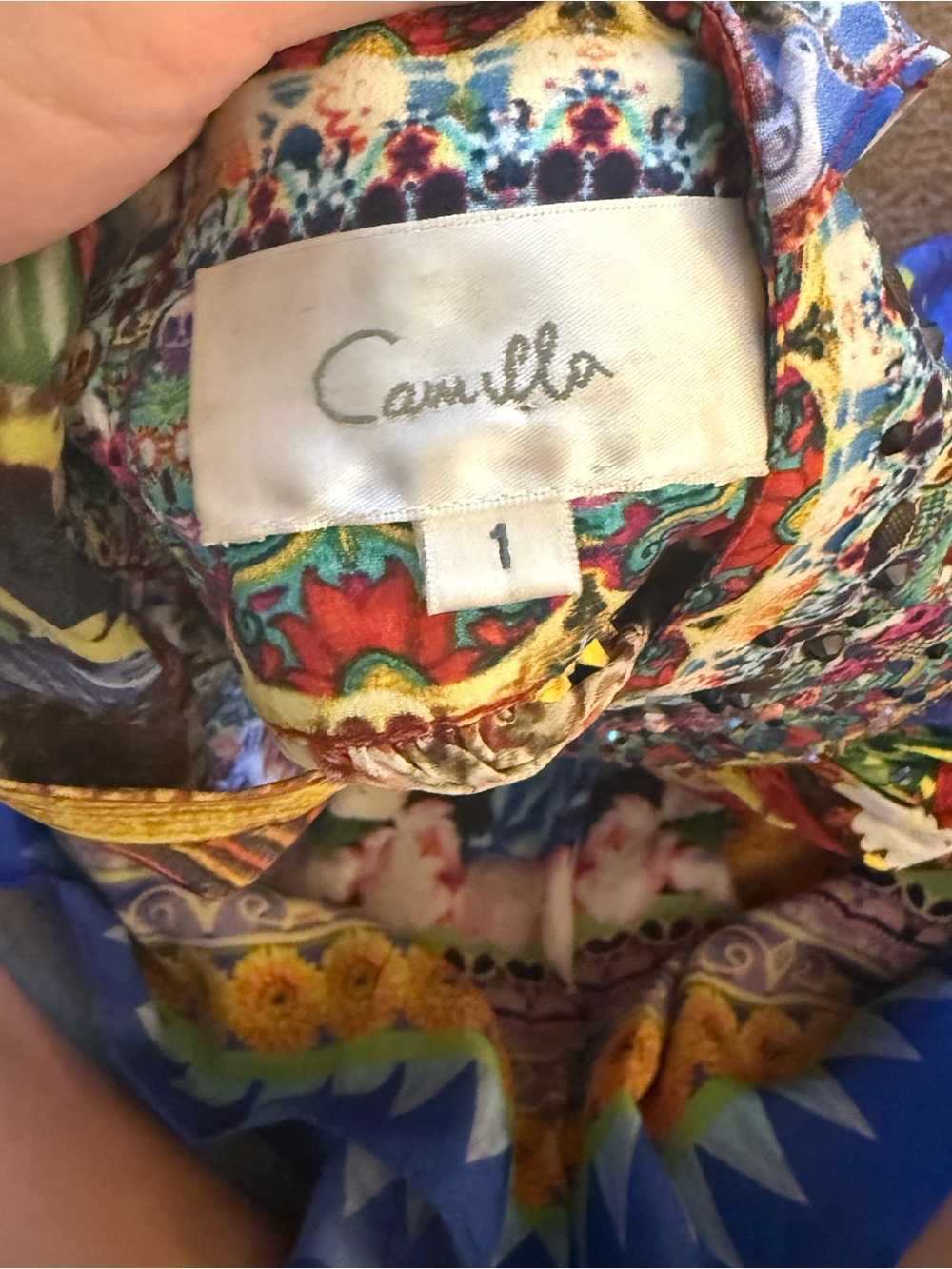 Camilla Multicolor Floral V-Neck Mini Dress with Blue Trim - Picture 4 of 4